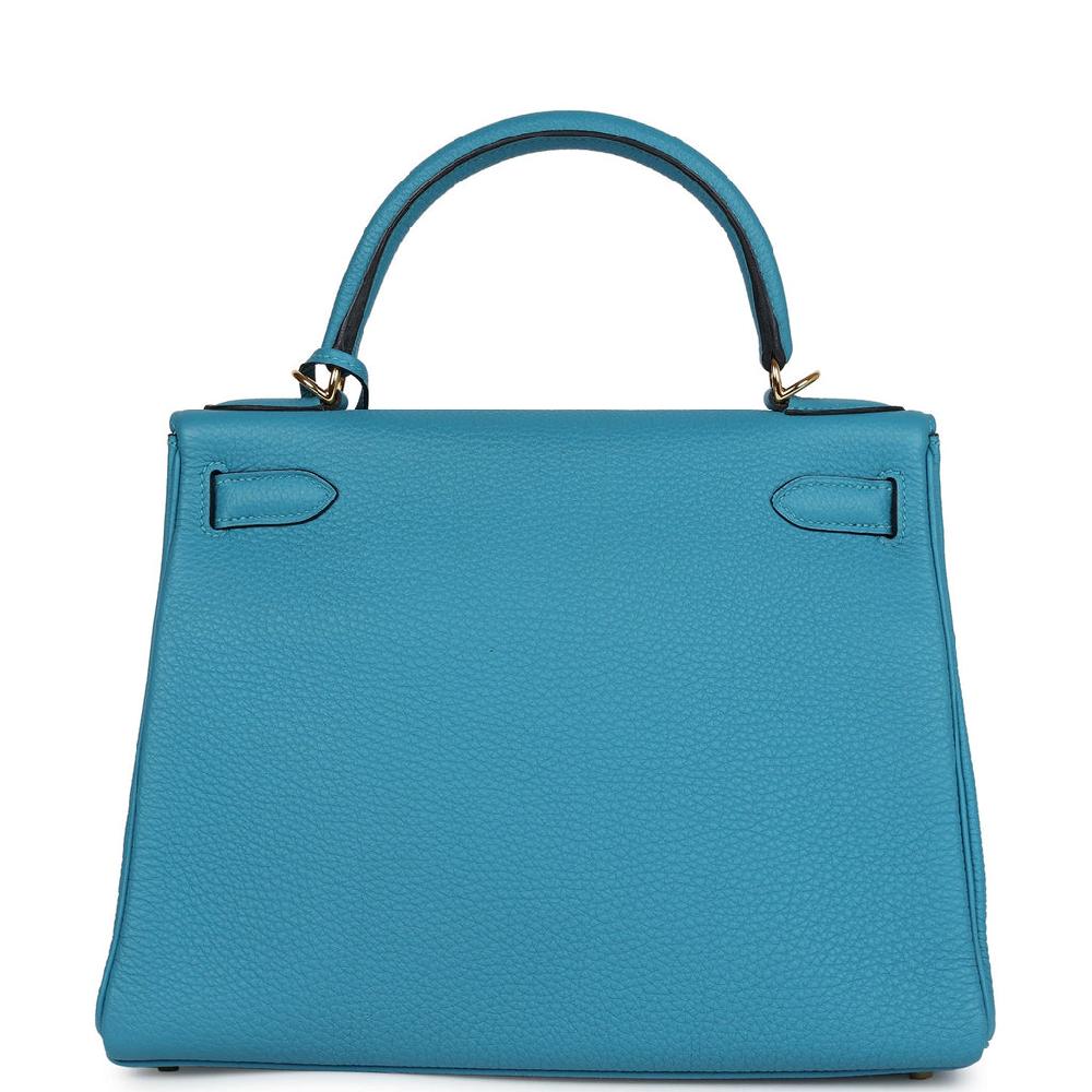 Pre-owned Hermes Kelly Retourne 28 Turquoise Togo Gold Hardware