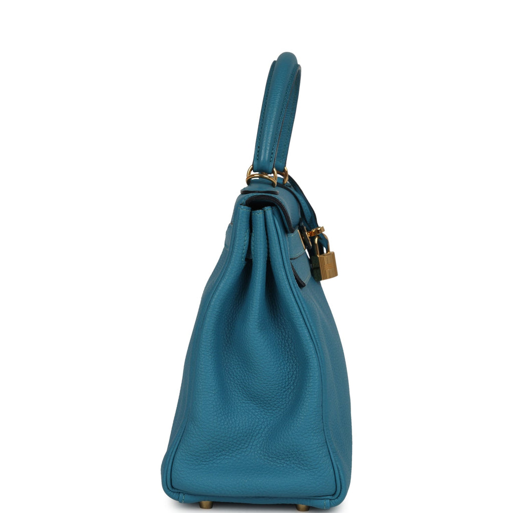 Pre-owned Hermes Kelly Retourne 28 Turquoise Togo Gold Hardware