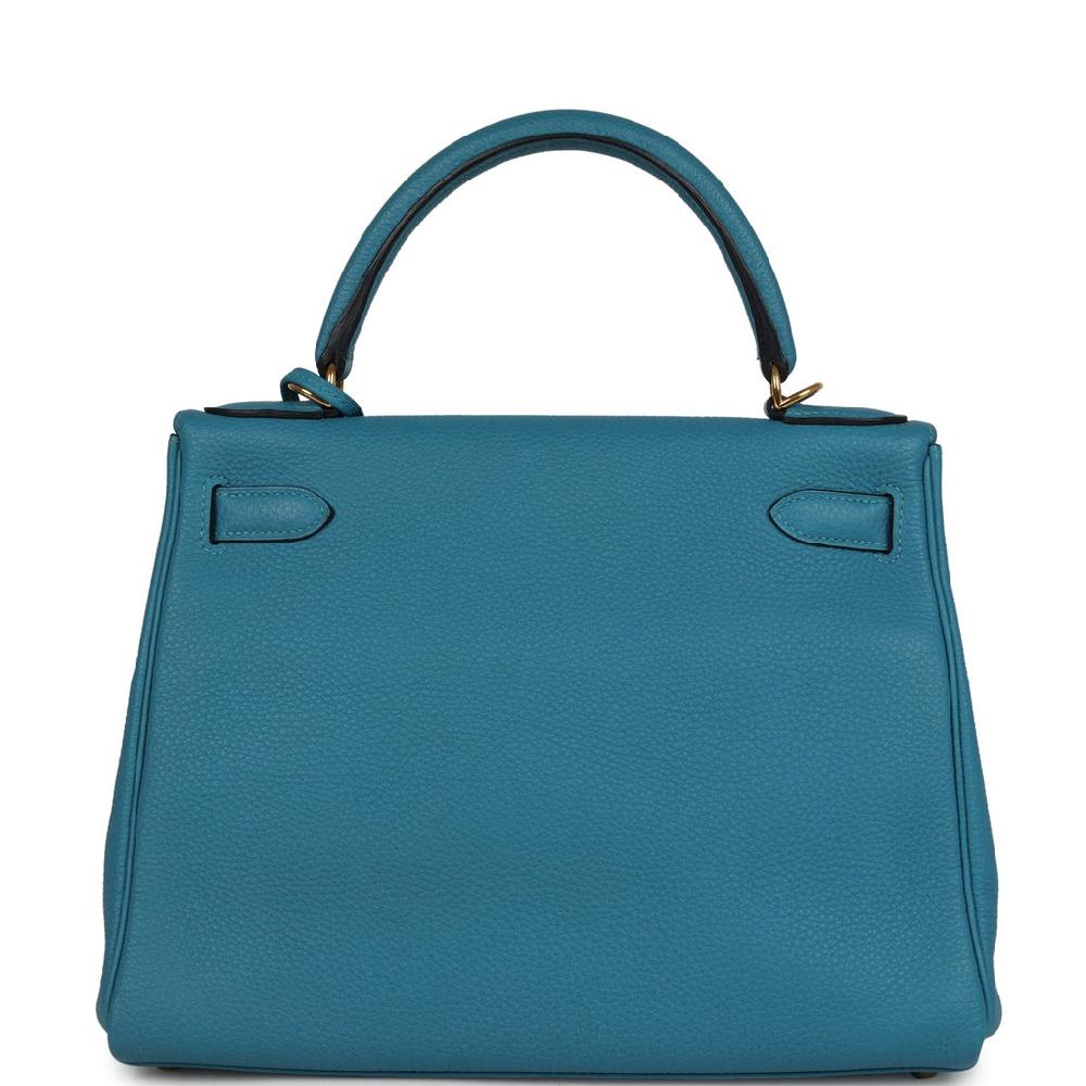 Pre-owned Hermes Kelly Retourne 28 Turquoise Togo Gold Hardware