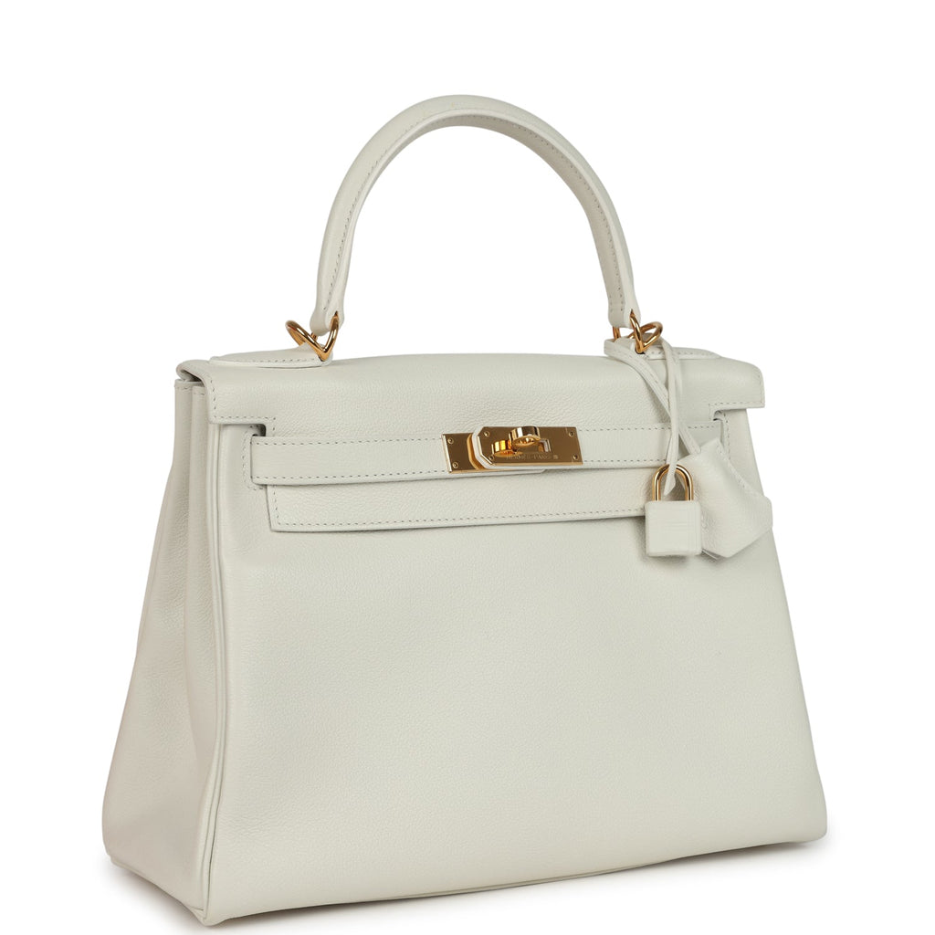 Pre-owned Hermes Kelly Retourne 28 White Evercolor Gold Hardware