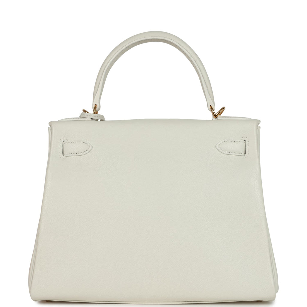 Pre-owned Hermes Kelly Retourne 28 White Evercolor Gold Hardware