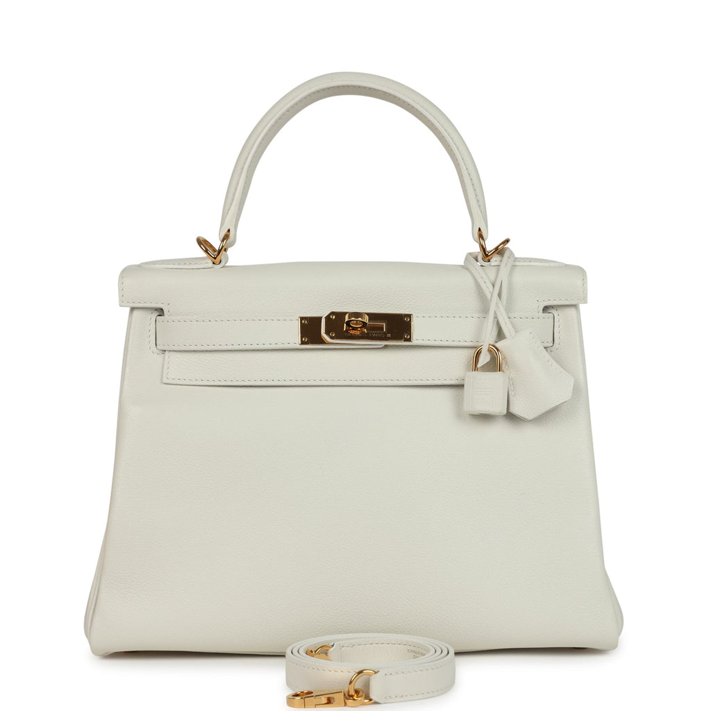 Pre-owned Hermes Kelly Retourne 28 White Evercolor Gold Hardware Pre-owned Hermes Kelly Retourne 28 White Evercolor Gold Hardware