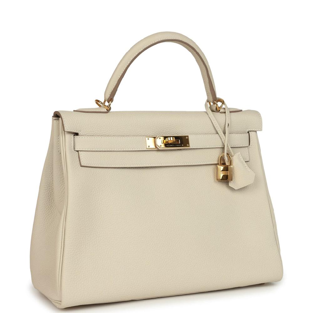 Pre-owned Hermes Kelly Retourne 32 Craie Togo Gold Hardware