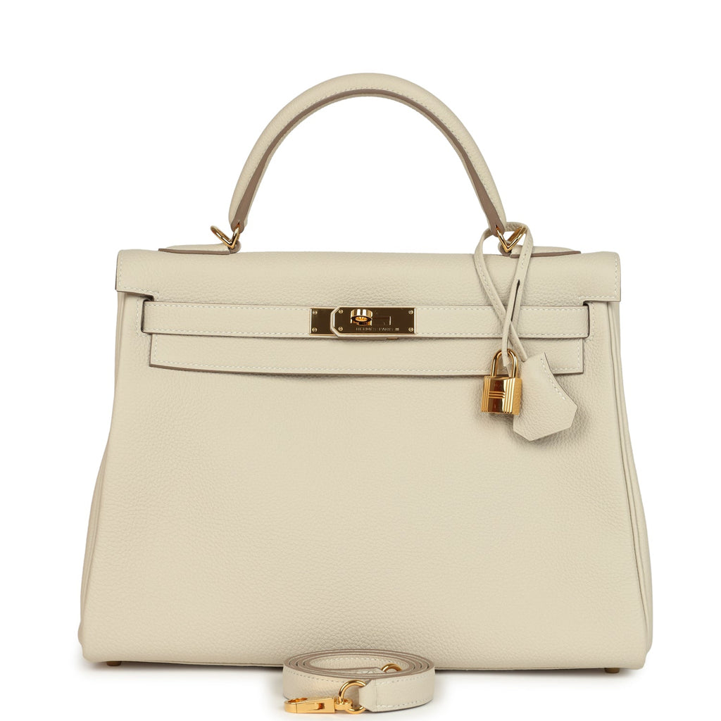 Pre-owned Hermes Kelly Retourne 32 Craie Togo Gold Hardware