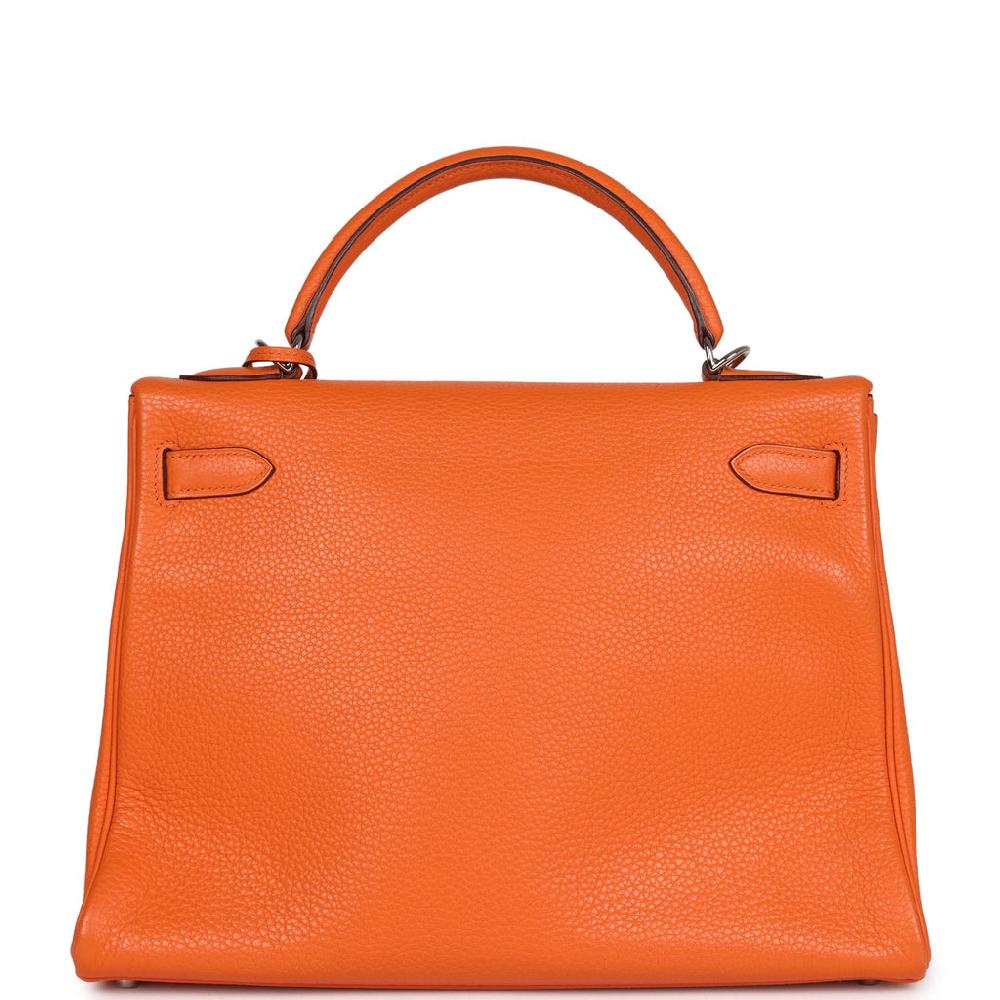 Pre-owned Hermes Kelly Retourne 32 Orange Togo Palladium Hardware