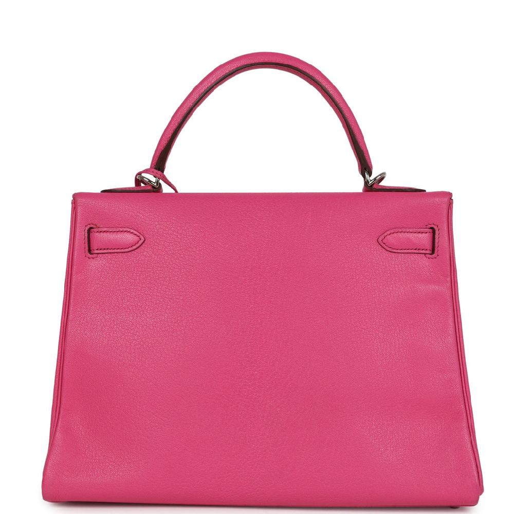 Pre-owned Hermes Kelly Retourne 32 Rose Tyrien Chevre Palladium Hardware