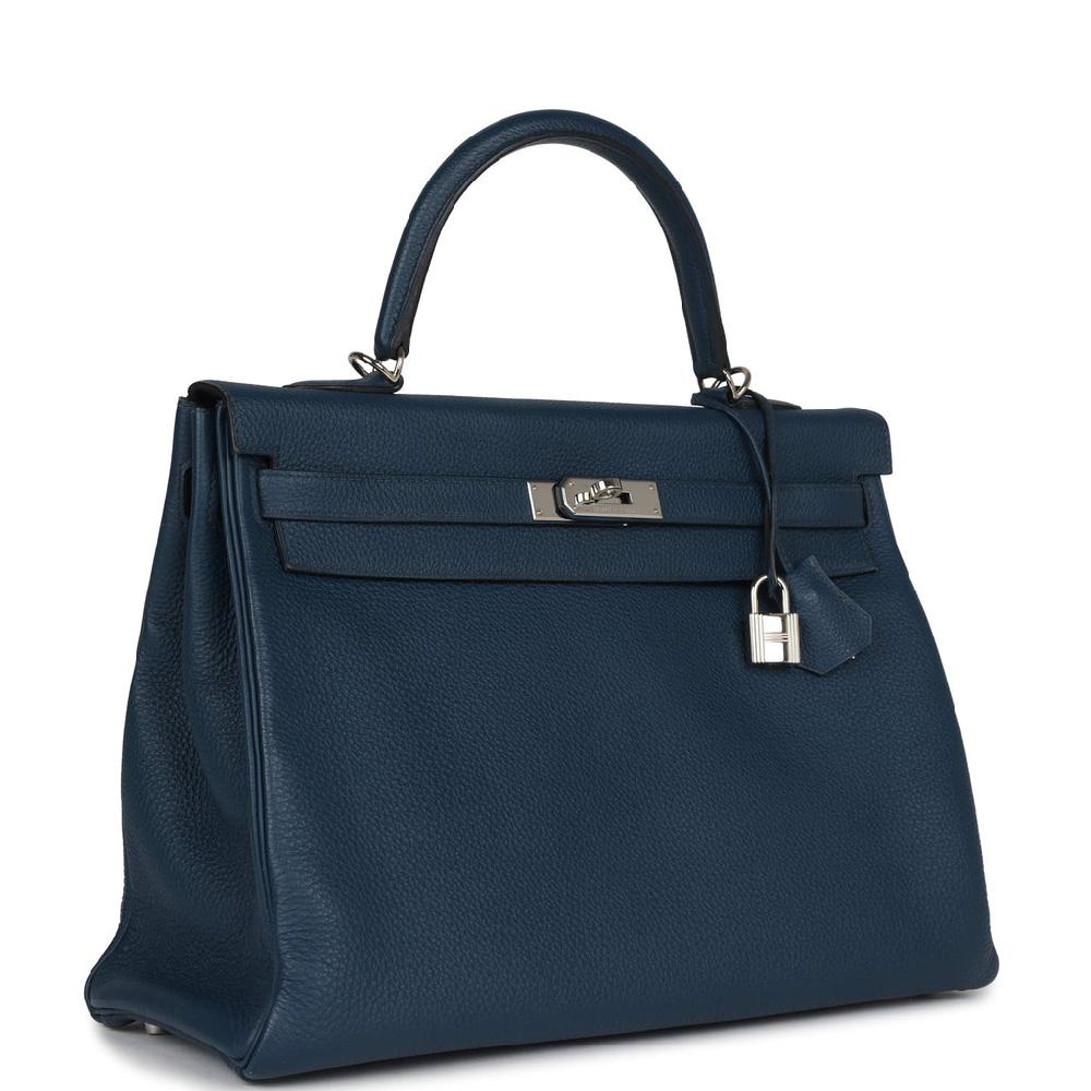 Pre-owned Hermes Kelly Retourne 35 Bleu De Prusse Togo Palladium Hardware