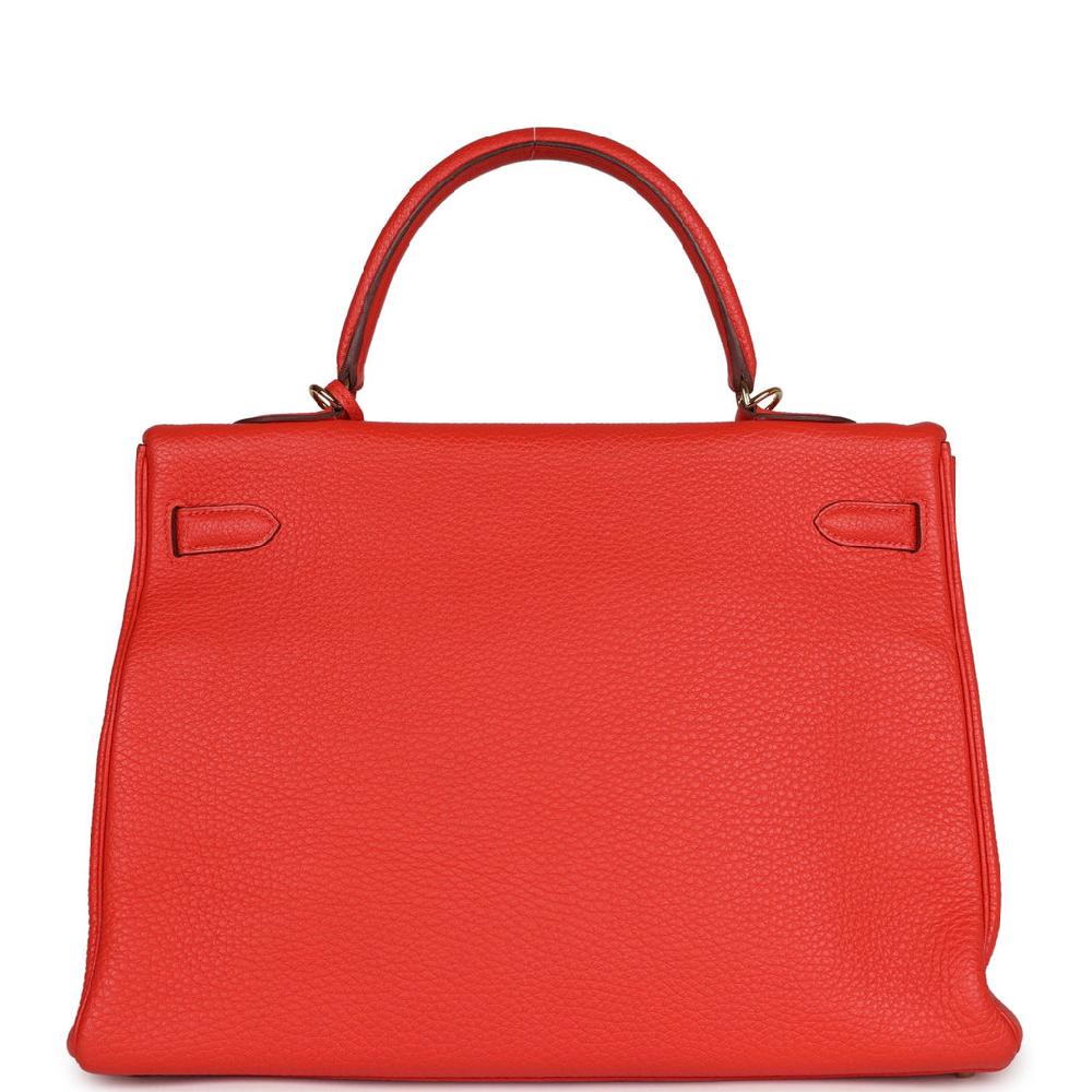 Pre-owned Hermes Kelly Retourne 35 Capucine Togo Gold Hardware