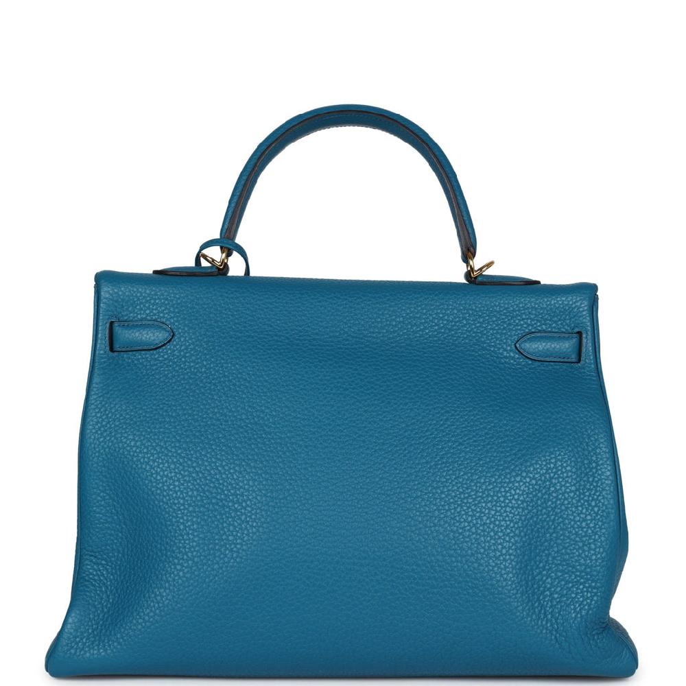 Pre-owned Hermes Kelly Retourne 35 Cobalt Clemence Gold Hardware