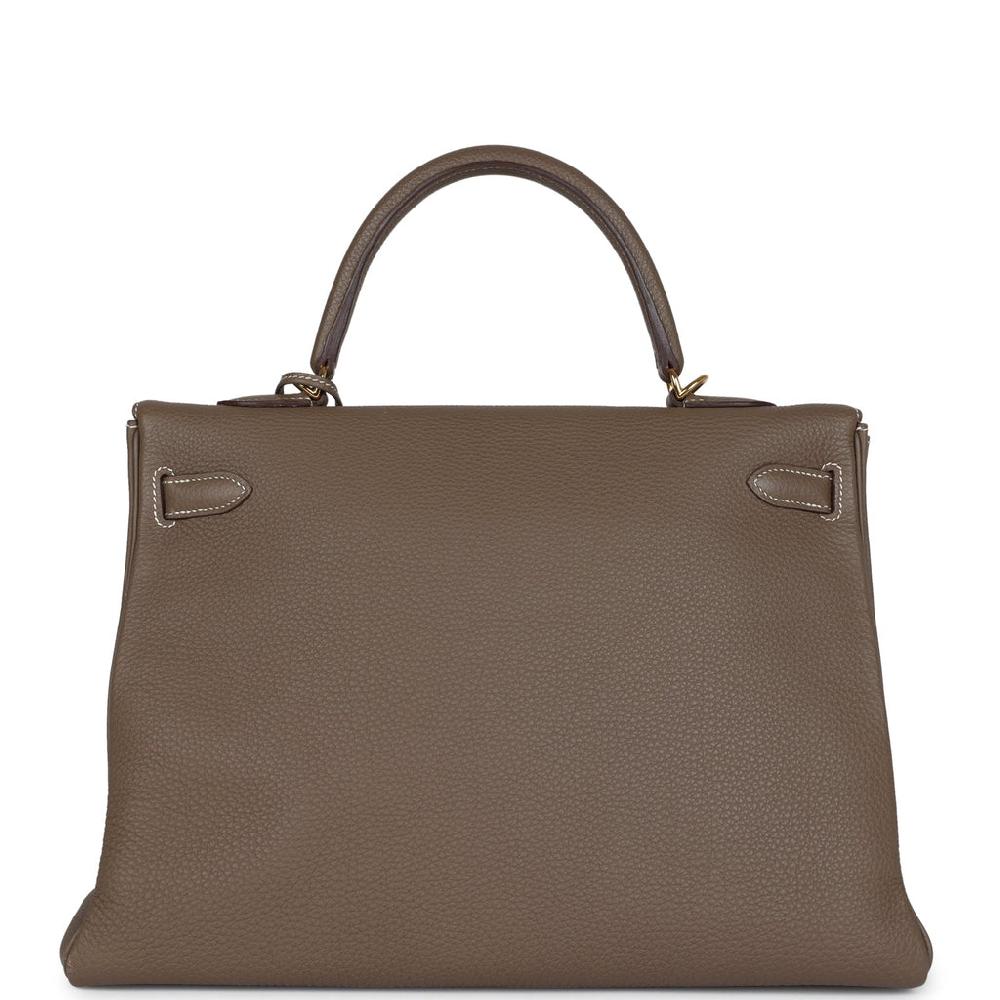 Pre-owned Hermes Kelly Retourne 35 Etoupe Togo Gold Hardware