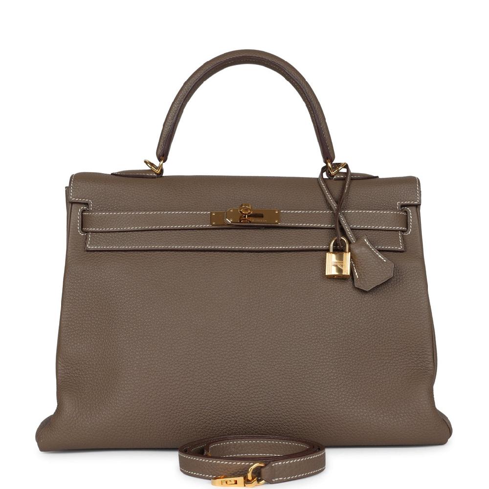 Pre-owned Hermes Kelly Retourne 35 Etoupe Togo Gold Hardware