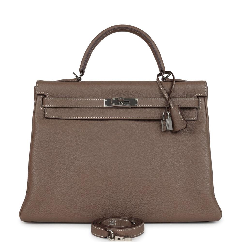 Pre-owned Hermes Kelly Retourne 35 Etoupe Togo Palladium Hardware