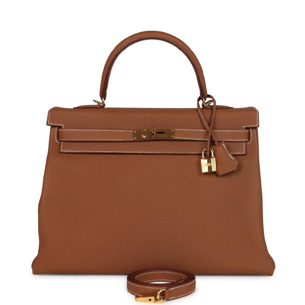 Pre-owned Hermes Kelly Retourne 35 Gold Togo Gold Hardware