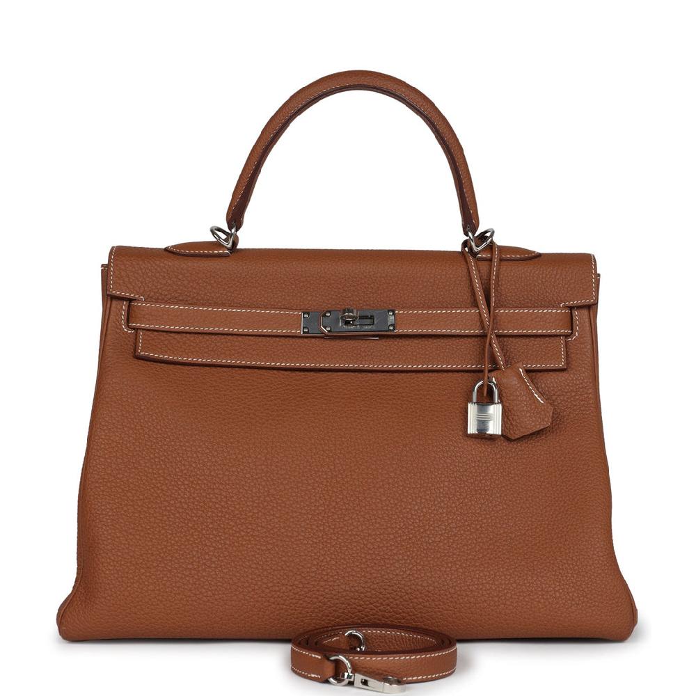 Pre-owned Hermes Kelly Retourne 35 Gold Togo Palladium Hardware