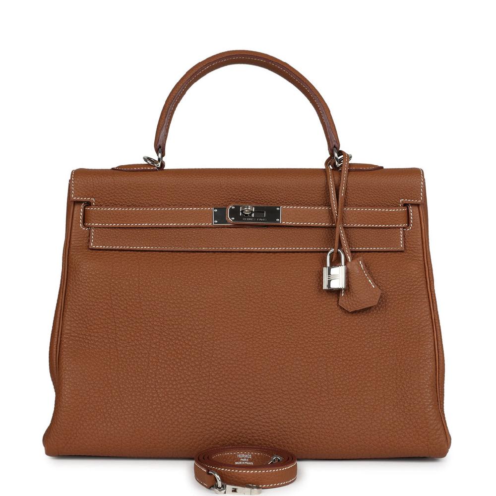Pre-owned Hermes Kelly Retourne 35 Gold Togo Palladium Hardware