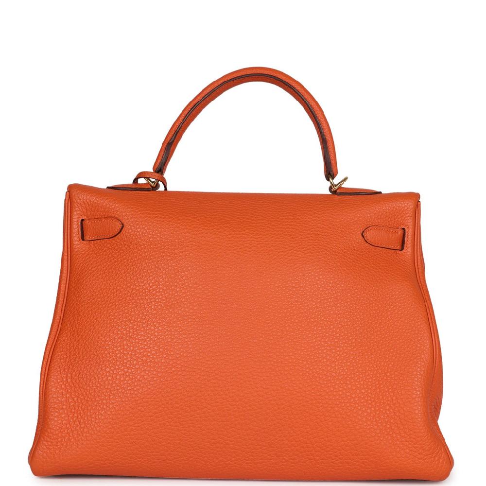 Pre-owned Hermes Kelly Retourne 35 Orange Togo Gold Hardware