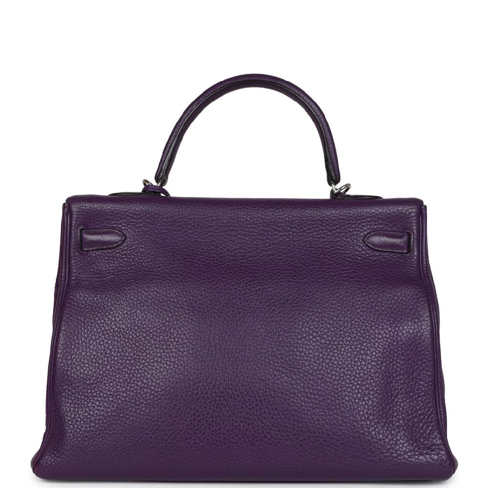 Pre-owned Hermes Kelly Retourne 35 Ultraviolet Clemence Palladium Hardware