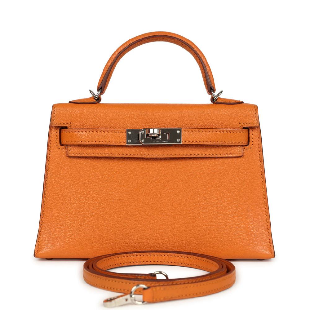 Pre-owned Hermes Kelly Sellier 20 Apricot Chevre Mysore Palladium Hardware