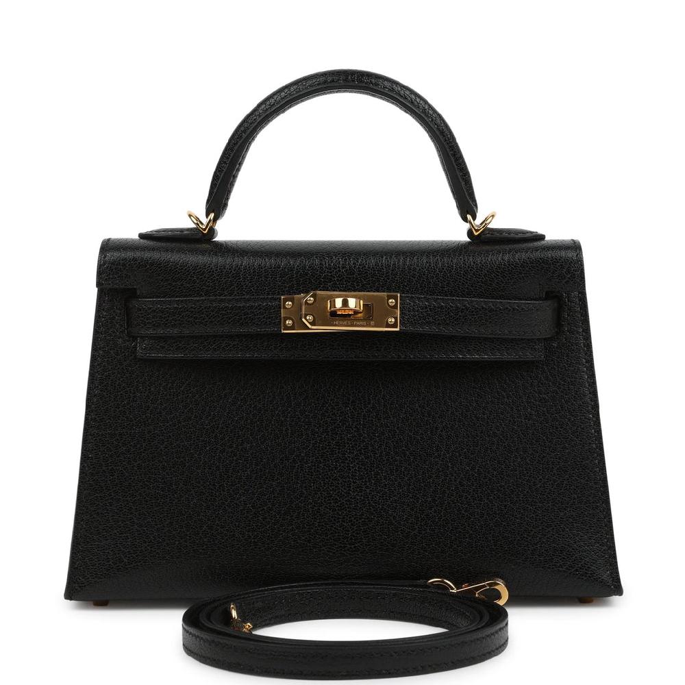 Pre-owned Hermes Kelly Sellier 20 Black Chevre Chamkila Gold Hardware