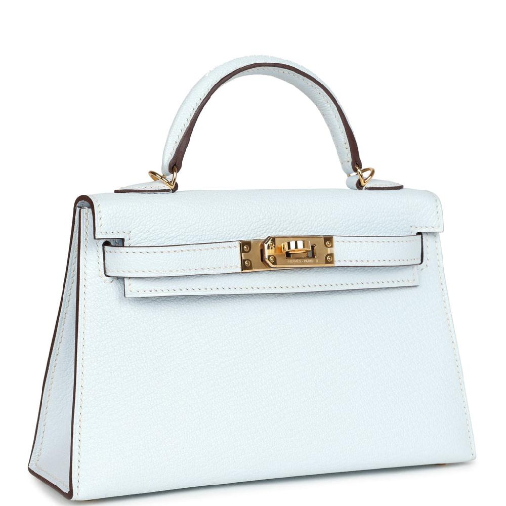 Pre-owned Hermes Kelly Sellier 20 Bleu Brume Chevre Gold Hardware