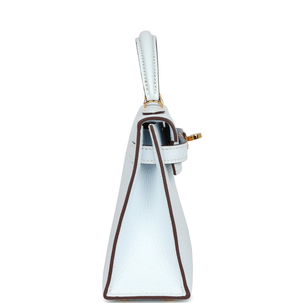 Pre-owned Hermes Kelly Sellier 20 Bleu Brume Chevre Gold Hardware