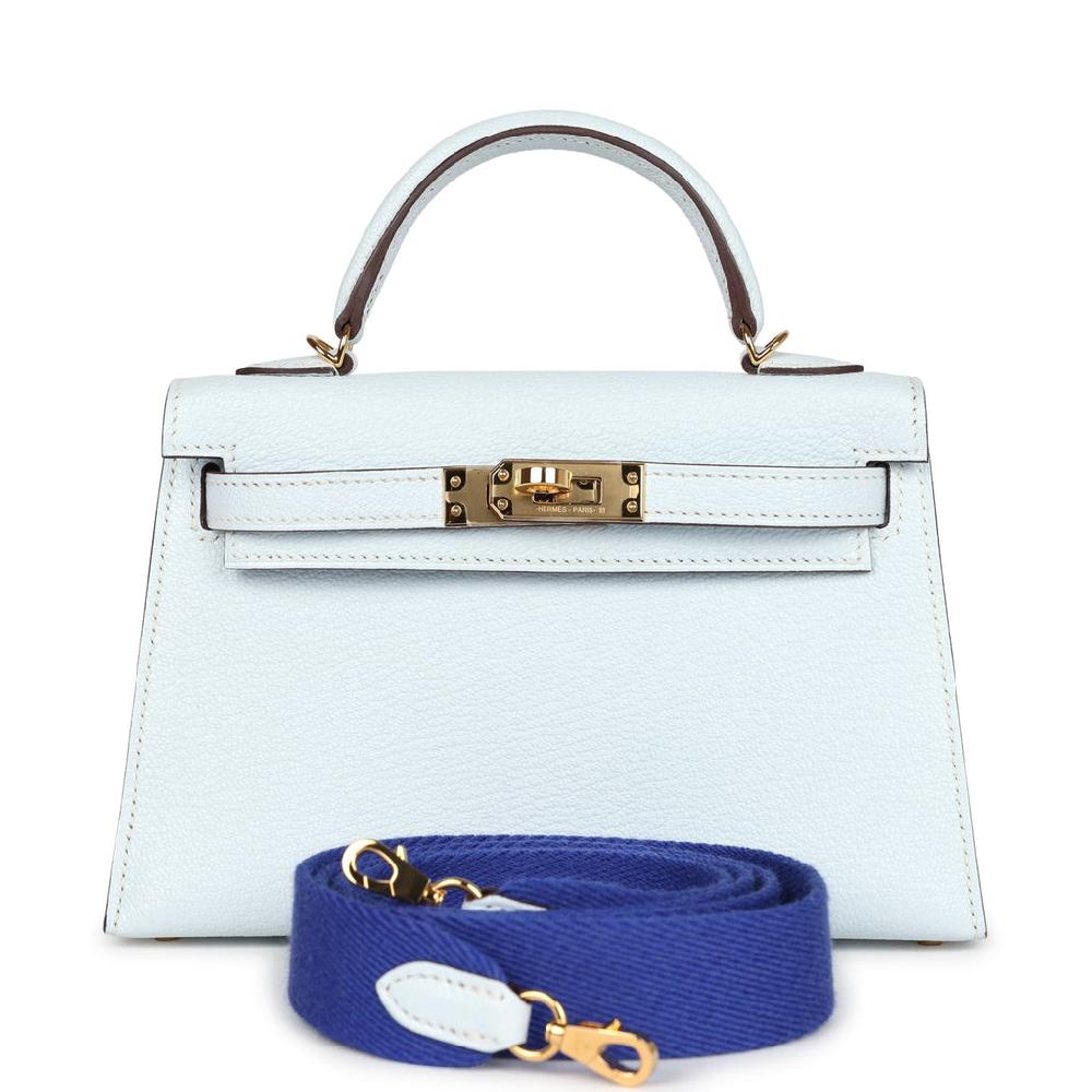 Pre-owned Hermes Kelly Sellier 20 Bleu Brume Chevre Gold Hardware