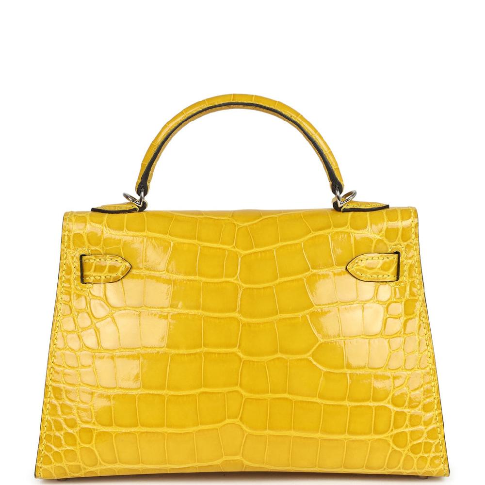 Pre-owned Hermes Kelly Sellier 20 Mimosa Shiny Alligator Palladium Hardware