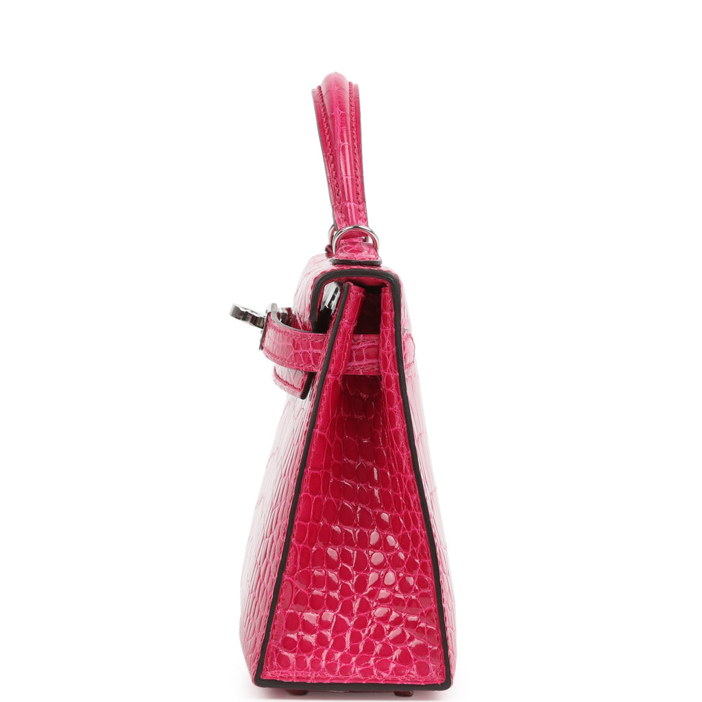 Pre-owned Hermes Kelly Sellier 20 Rose Mexico Shiny Alligator Palladium Hardware