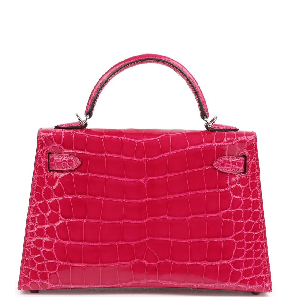 Pre-owned Hermes Kelly Sellier 20 Rose Mexico Shiny Alligator Palladium Hardware