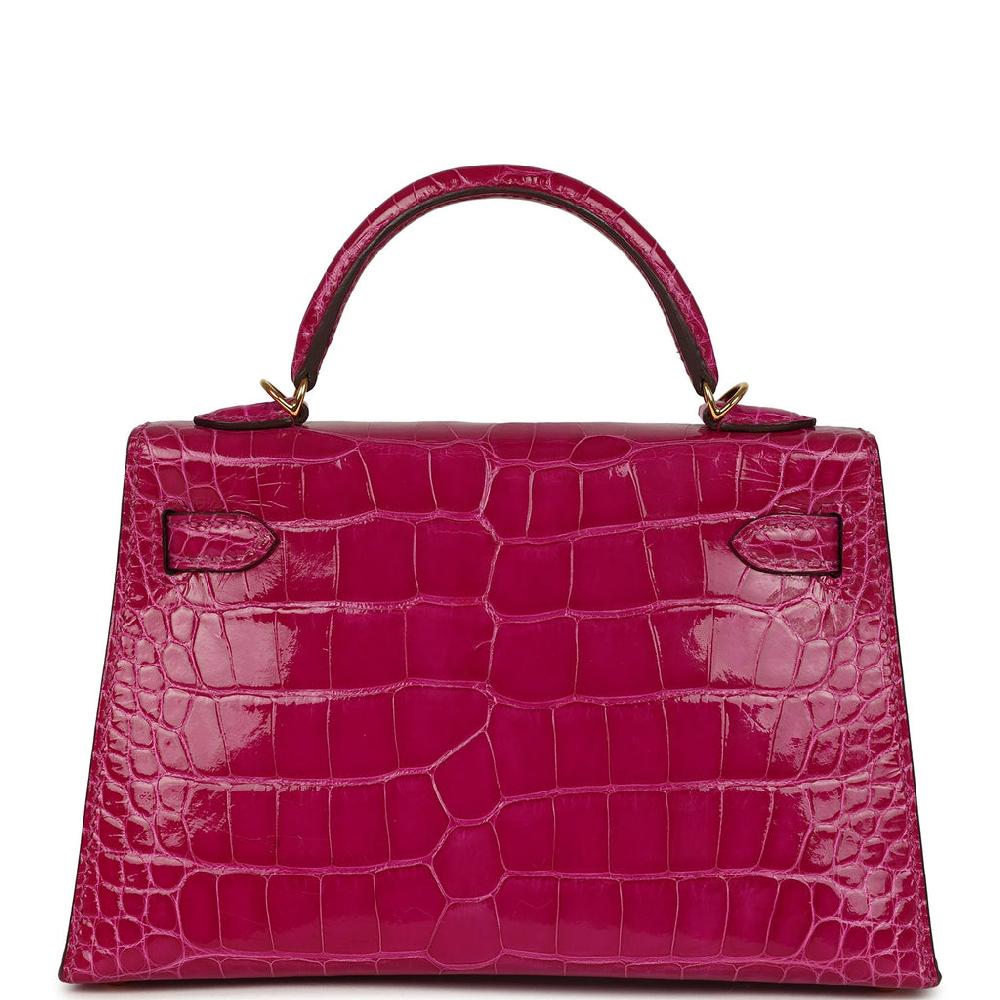 Pre-owned Hermes Kelly Sellier 20 Rose Scheherazade Shiny Alligator Gold Hardware