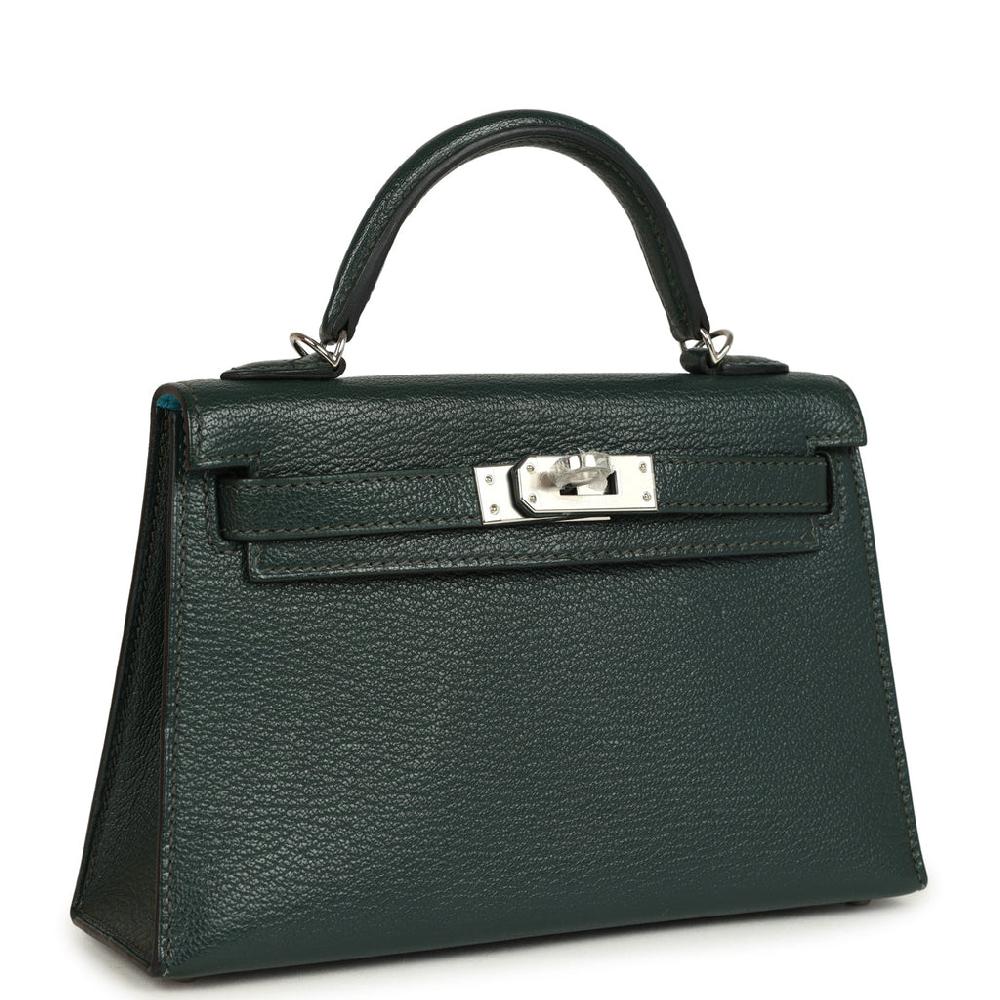 Pre-owned Hermes Kelly Sellier 20 Vert Titien Verso Chevre Mysore Palladium Hardware