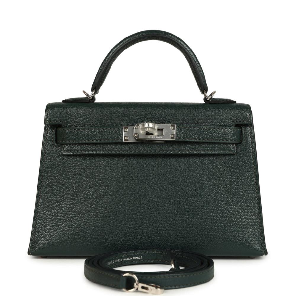 Pre-owned Hermes Kelly Sellier 20 Vert Titien Verso Chevre Mysore Palladium Hardware