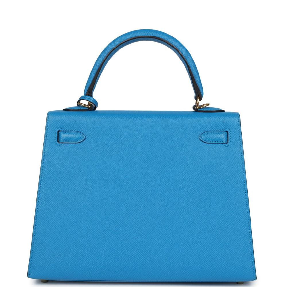 Pre-owned Hermes Kelly Sellier 25 Bleu Zanzibar Epsom Gold Hardware