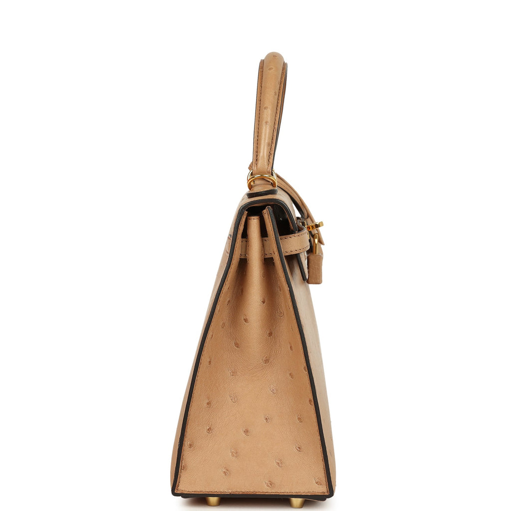 Pre-owned Hermes Kelly Sellier 25 Chai Ostrich Gold Hardware