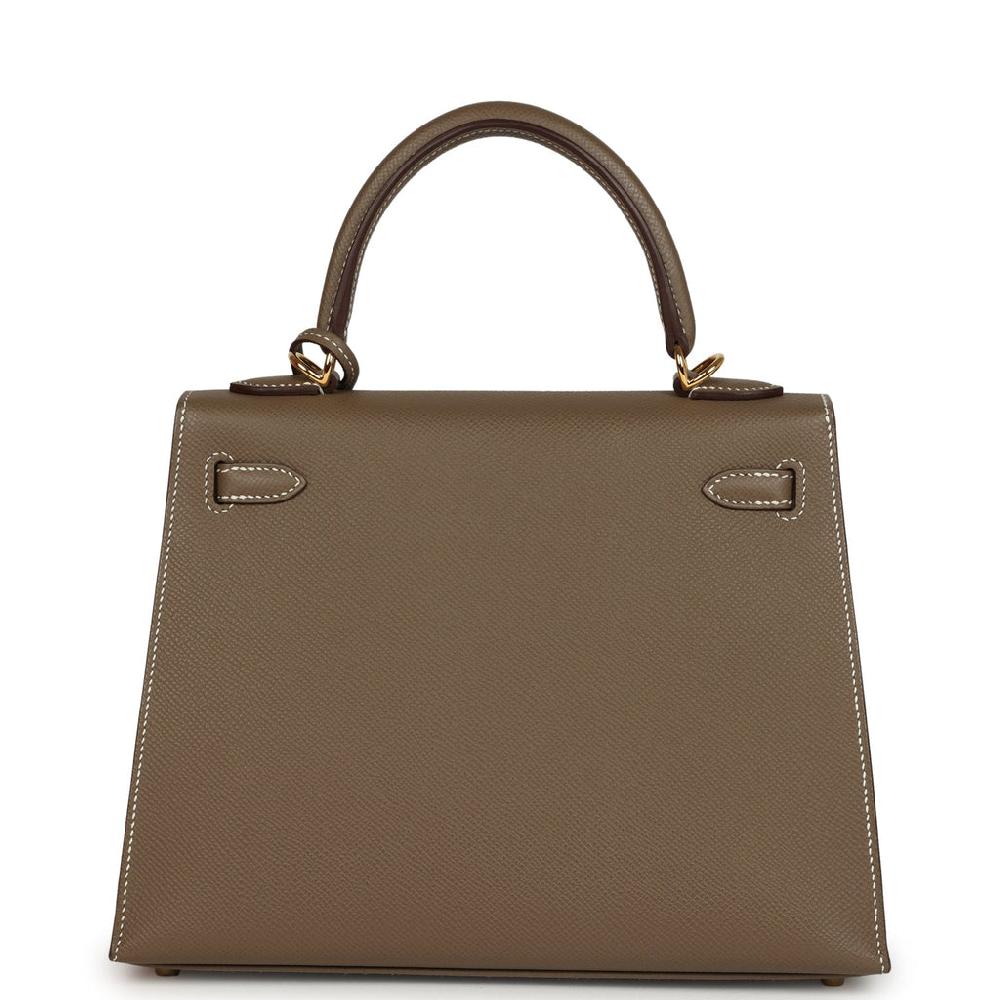 Pre-owned Hermes Kelly Sellier 25 Etoupe Epsom Gold Hardware