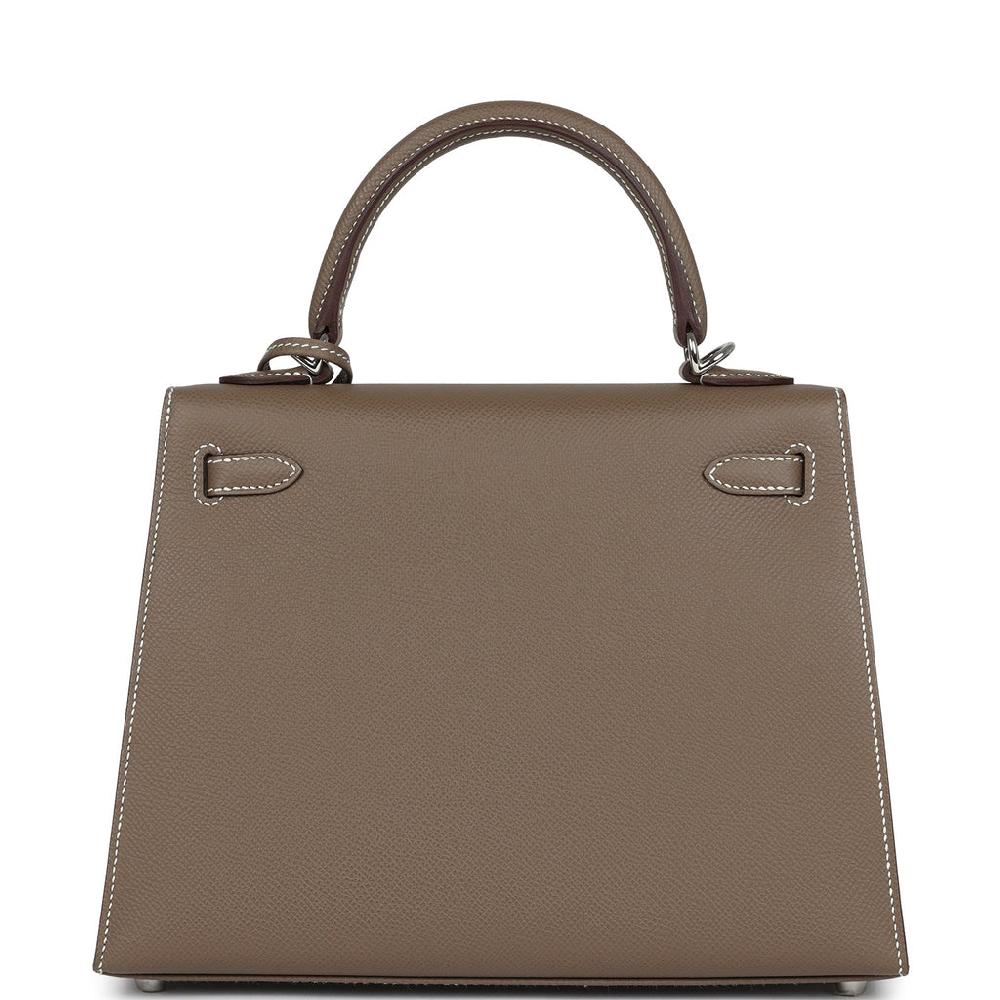 Pre-owned Hermes Kelly Sellier 25 Etoupe Epsom Palladium Hardware
