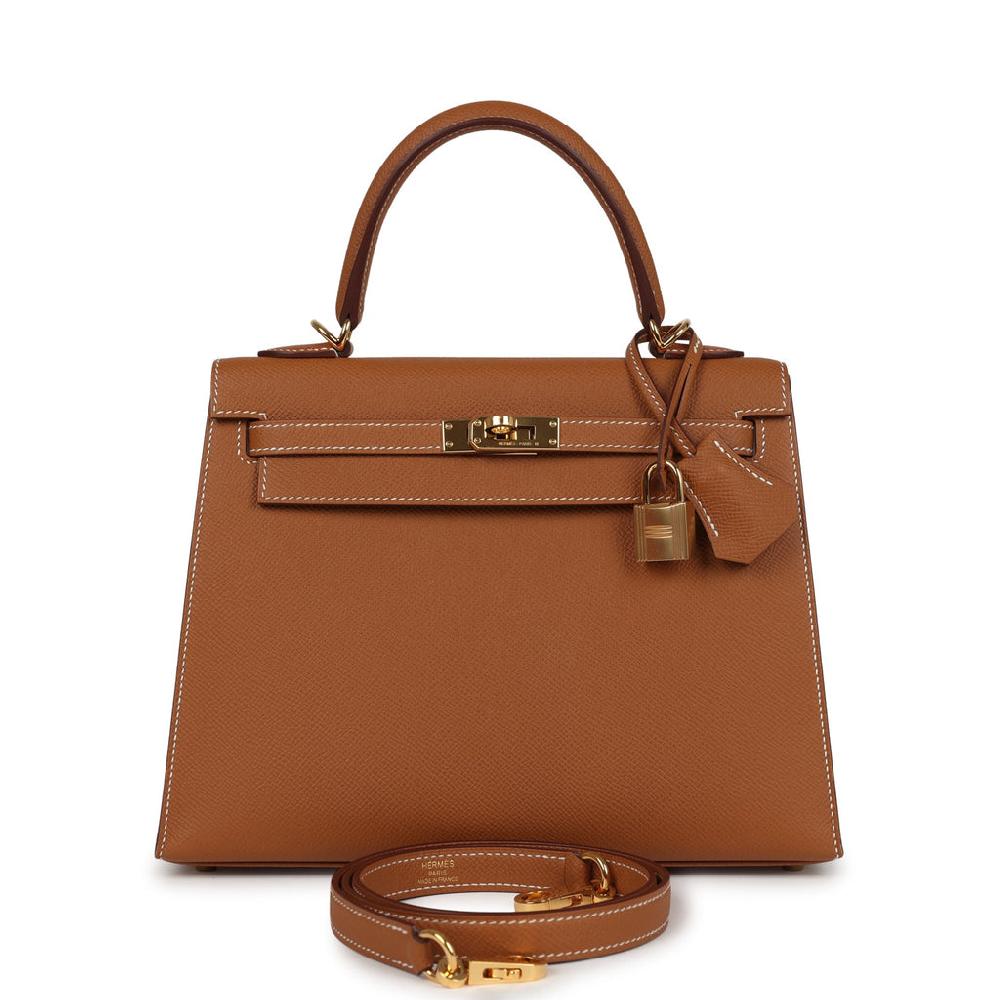 Pre-owned Hermes Kelly Sellier 25 Gold Epsom Gold Hardware