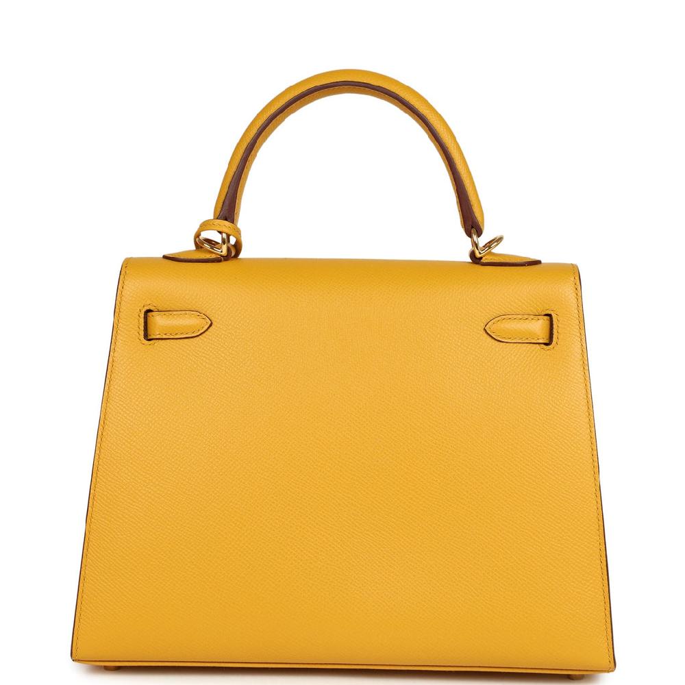 Pre-owned Hermes Kelly Sellier 25 Jaune Ambre Epsom Gold Hardware