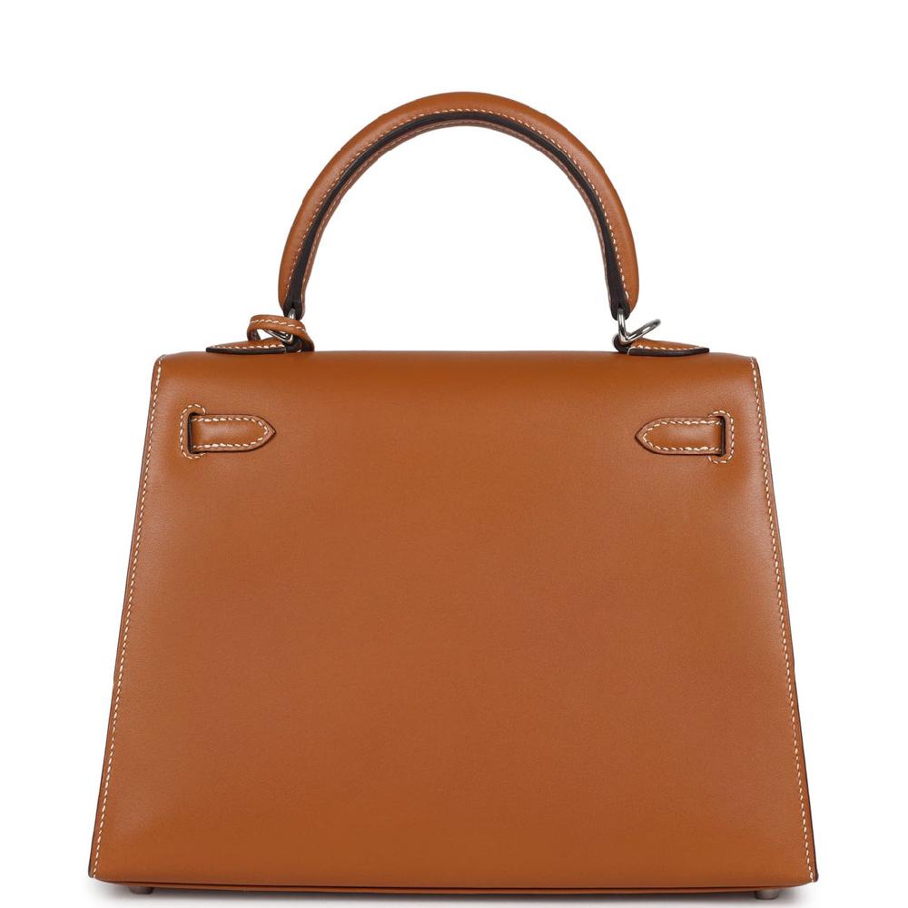 Pre-owned Hermes Kelly Sellier 25 Natural Sable Butler Palladium Hardware
