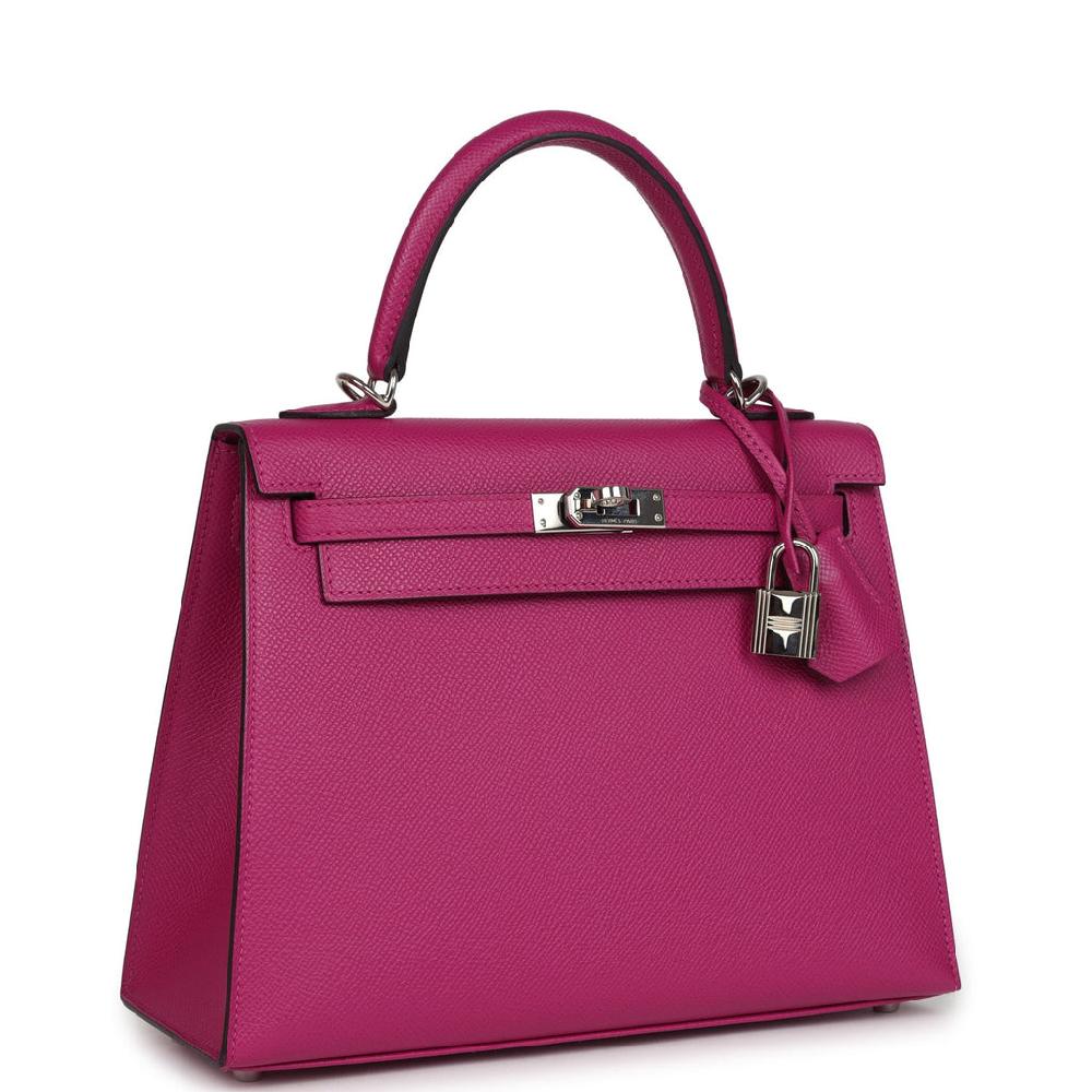 Pre-owned Hermes Kelly Sellier 25 Rose Pourpre Epsom Palladium Hardware