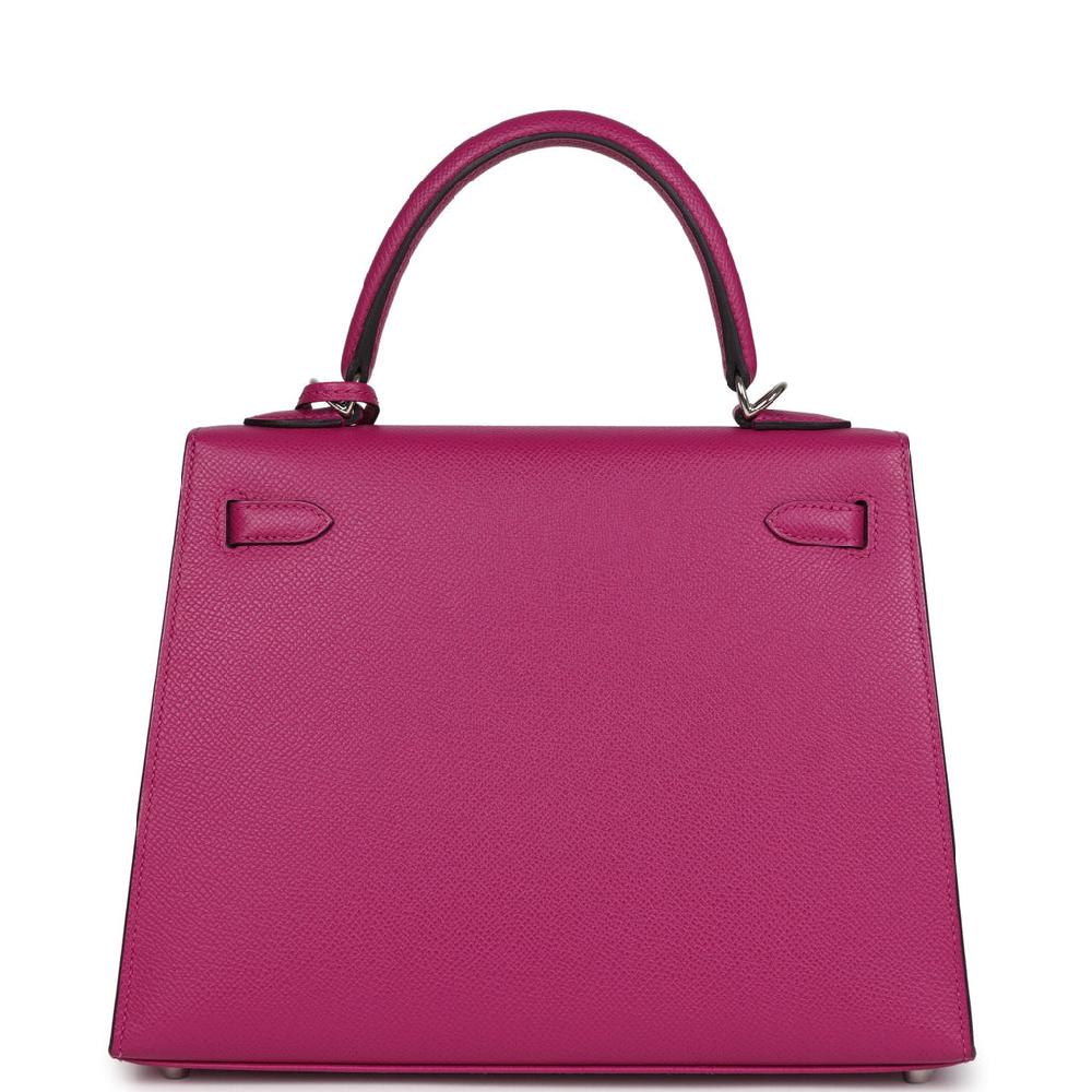 Pre-owned Hermes Kelly Sellier 25 Rose Pourpre Epsom Palladium Hardware