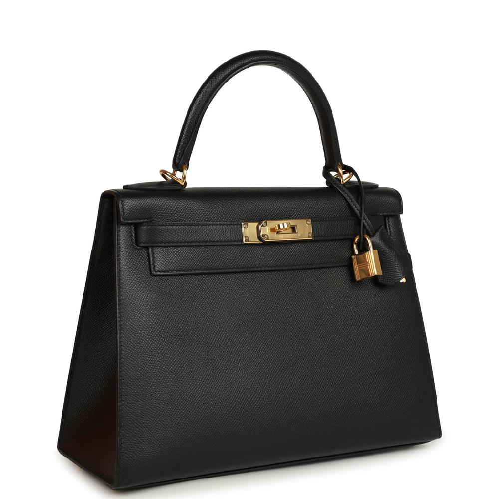 Pre-owned Hermes Kelly Sellier 28 Black Epsom Gold Hardware