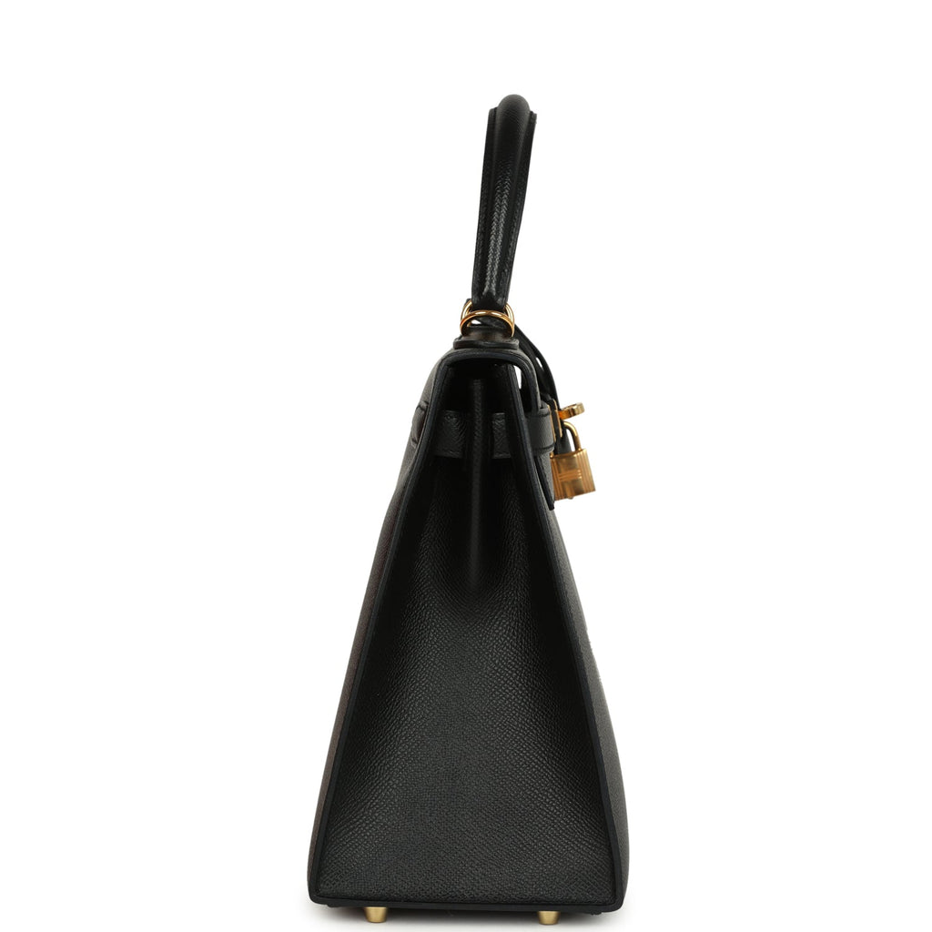 Pre-owned Hermes Kelly Sellier 28 Black Epsom Gold Hardware