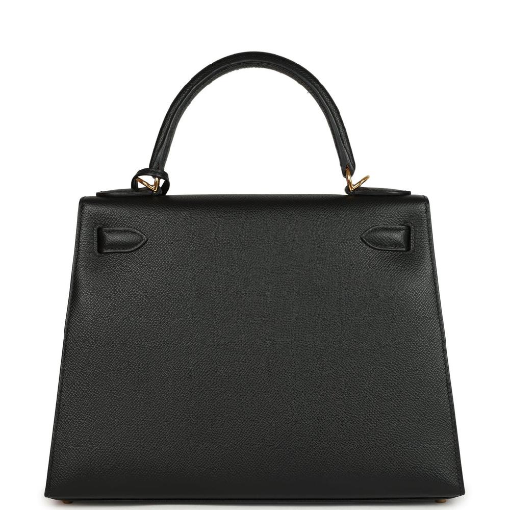 Pre-owned Hermes Kelly Sellier 28 Black Epsom Gold Hardware