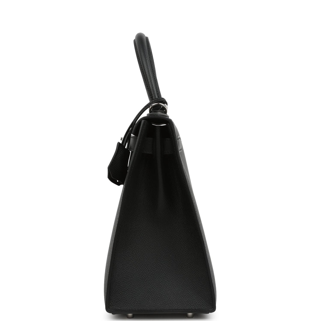 Pre-owned Hermes Kelly Sellier 28 Black Epsom Palladium Hardware