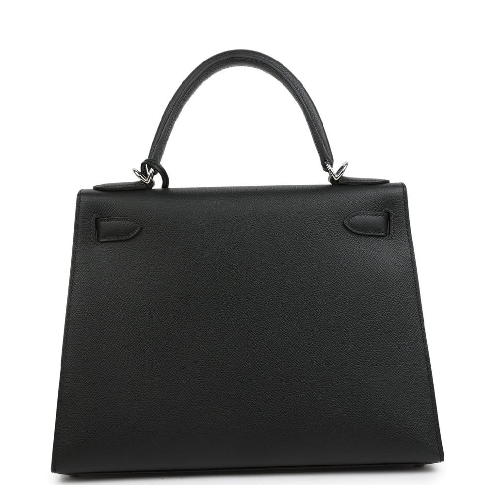 Pre-owned Hermes Kelly Sellier 28 Black Epsom Palladium Hardware