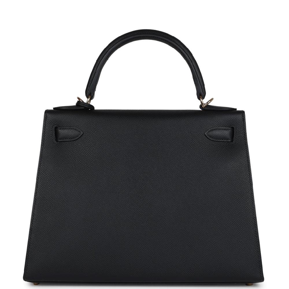 Pre-owned Hermes Kelly Sellier 28 Black Epsom Permabrass Hardware