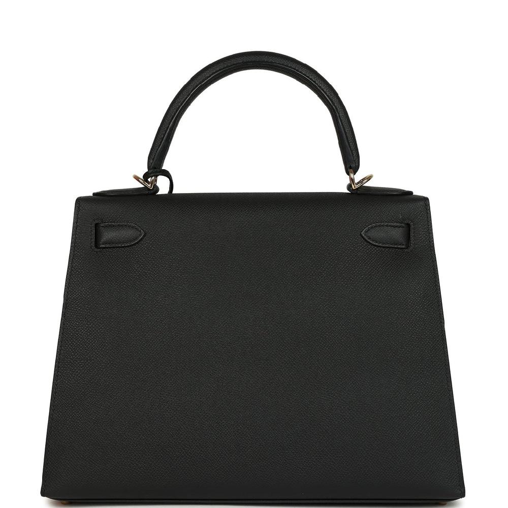 Pre-owned Hermes Kelly Sellier 28 Black Epsom Permabrass Hardware