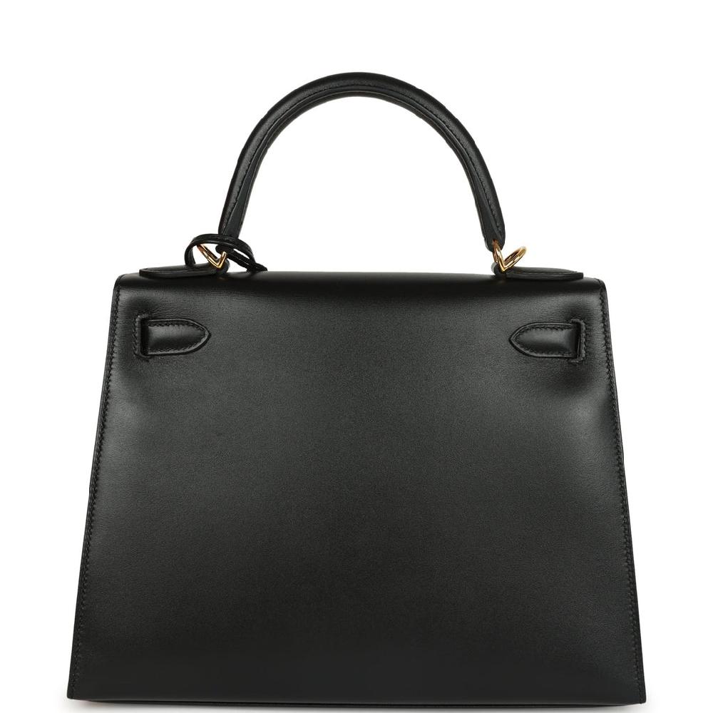 Pre-owned Hermes Kelly Sellier 28 Black Tadelakt Gold Hardware