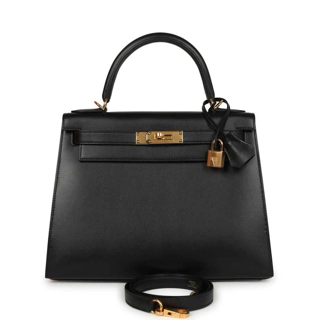 Pre-owned Hermes Kelly Sellier 28 Black Tadelakt Gold Hardware